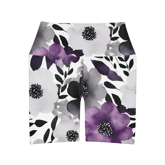 Watercolor Flowers | High Waisted Yoga Shorts | Ace