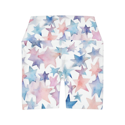 Watercolor Stars | High Waisted Yoga Shorts | Trans