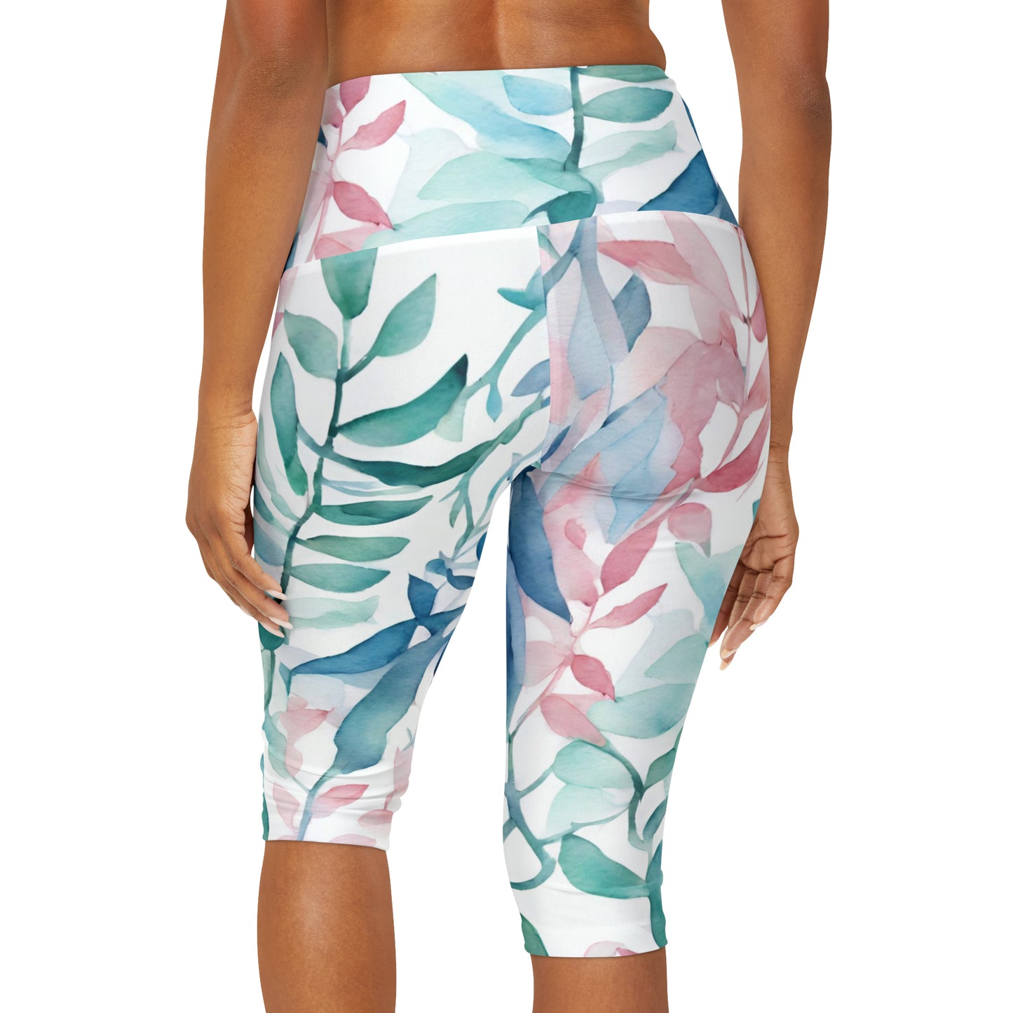 Watercolor Vines | High Waisted Yoga Capri | Trans