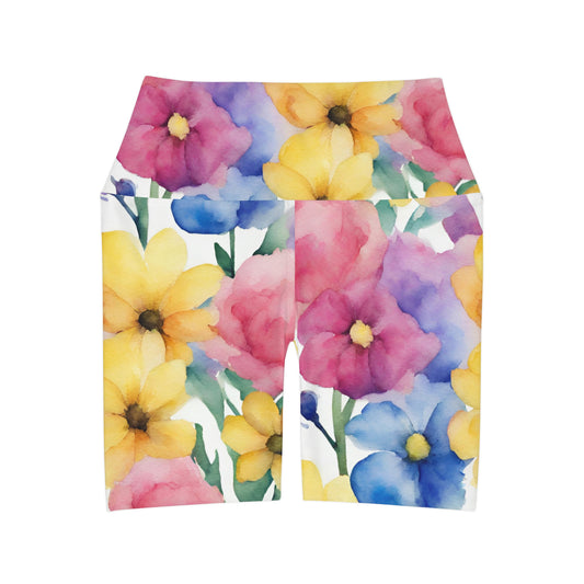 Watercolor Flowers | High Waisted Yoga Shorts | Pan