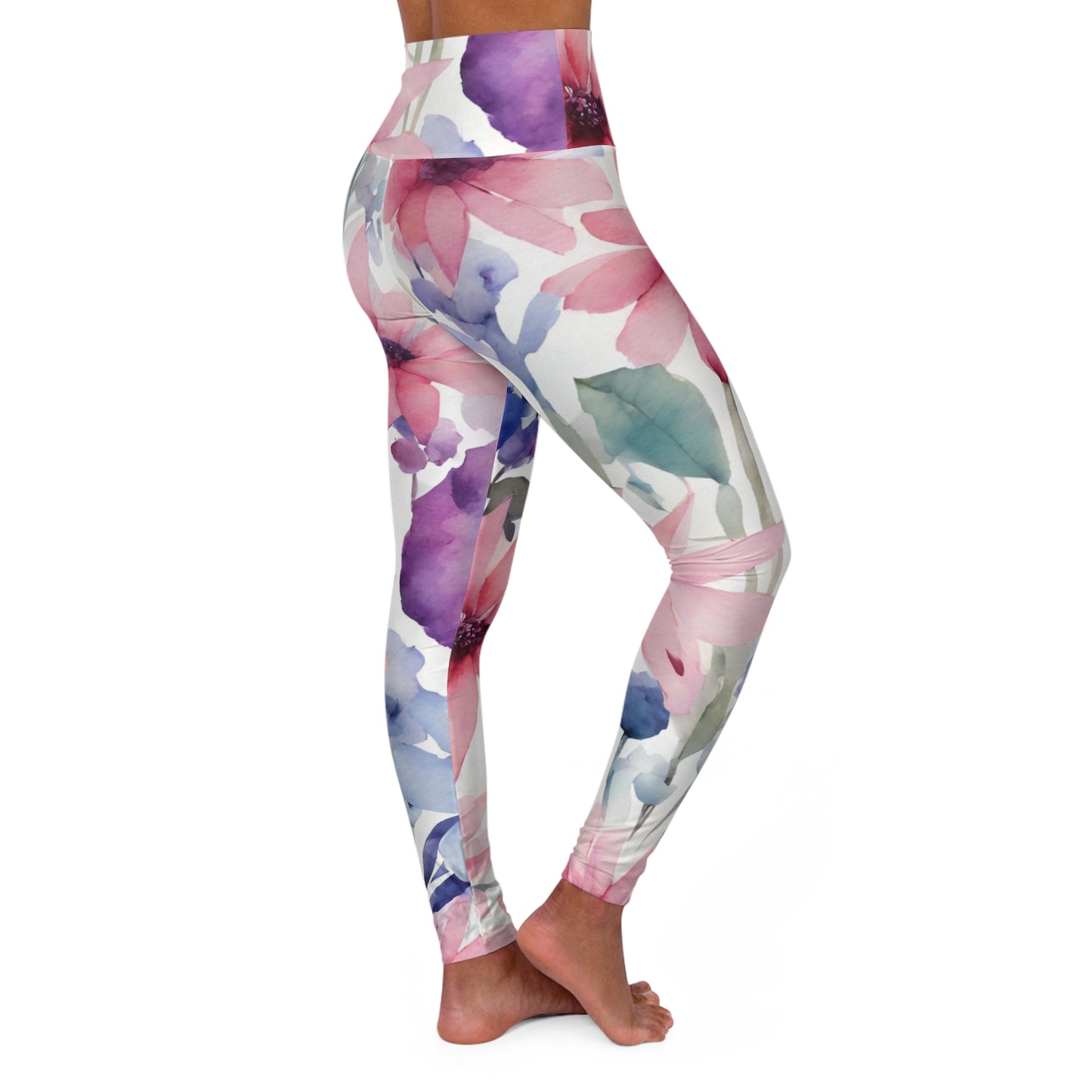 Watercolor Flowers High Waisted Yoga Leggings