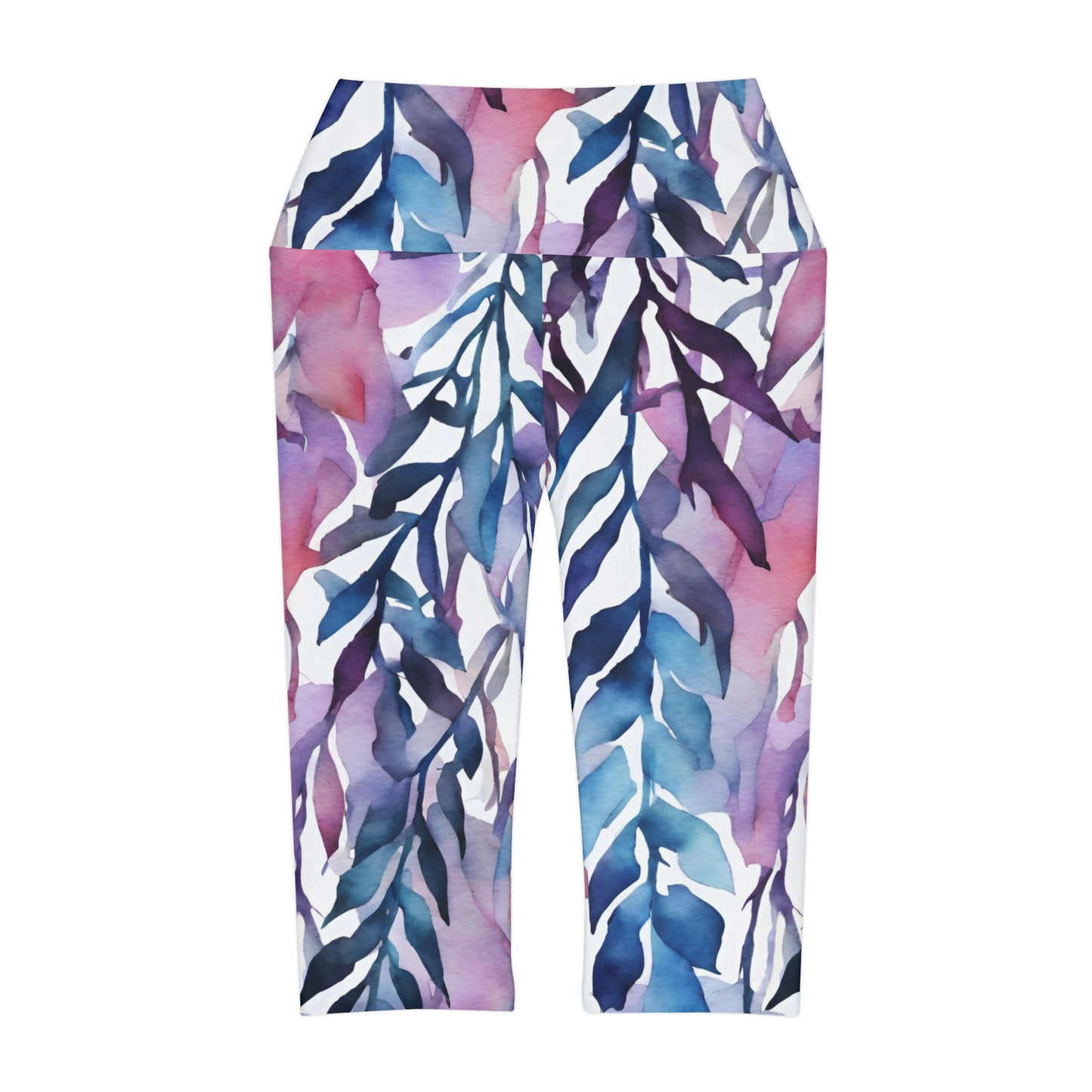 Watercolor Vines| High Waisted Yoga Capri | Bi