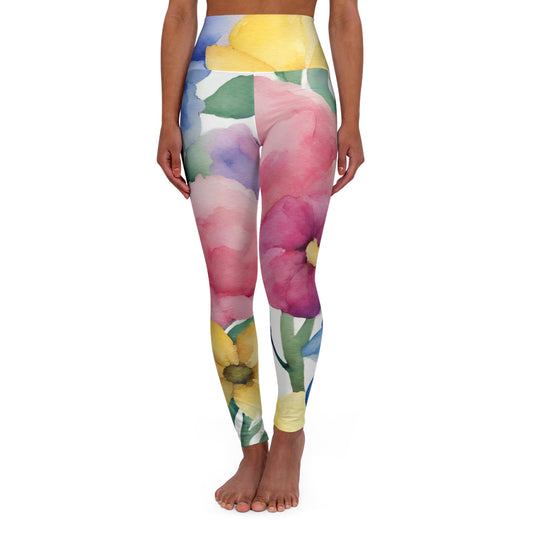 Watercolor Flowers | High Waisted Yoga Leggings | Pan