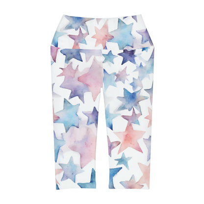 Watercolor Stars | High Waisted Yoga Capri | Trans