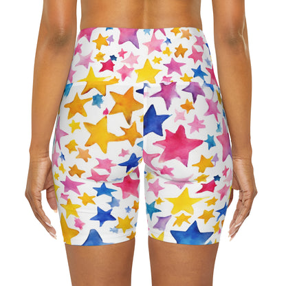 Watercolor Stars | High Waisted Yoga Shorts | Pan